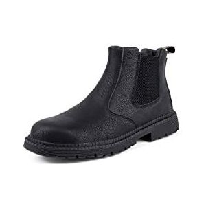 SUICRA herenlaarzen Leather Work Safety Boots Men Chelsea Boots Indestructible Male Work Shoes Men Winter Boots Safety Shoes Men Steel Toe Shoes (Color : Schwarz, Size : 48)