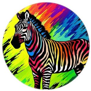 YTYVAGT Vloerkleed voor slaapkamer, woonkamer tapijt, wasbaar tapijt, kleurrijke regenboog zebra print, 160 x 160 cm