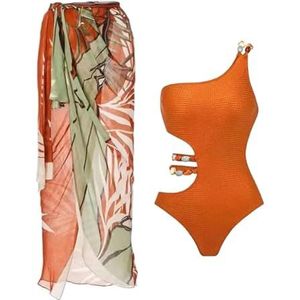 Sexy Badpak voor Dames, Effen Bikini en Lange Rok met Vintage Bloemenprint, 2-delig voor Strandvakantie op Huwelijksreis(Color:Style A,Size:M)