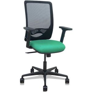 Zulema - Ergonomische bureaustoel met synchroonmechanisme, 2D-armleuningen, rugleuning van ademend netstof, zwart, zitting met Bali-stof, smaragdgroen, 65 mm wielen van nylon