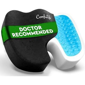 ComfiLife - Gelversterkt Zitkussen - Zwart - Bureaustoel Kussen - Antislip Gel en Traagschuim