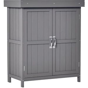Outsunny Tuinkast op standaard, dubbele plankdeur en opklapbaar bitumendak afm. 74L x 43B x 88H cm massief dennenhout