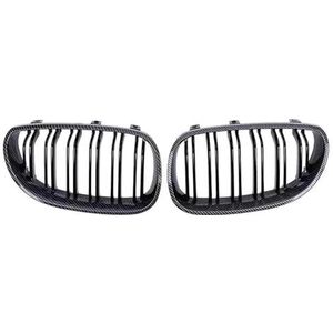 Voorbumper Chromen Ruiten Stijl Motorkap Roosters Enkelvoudige Lijn Stijl Slat Roosters Voor BMW 5-Serie E60/E61 Voor M5 325i 2004-2009 Front Grille Trim Vervanging(Double-Carbon Look)