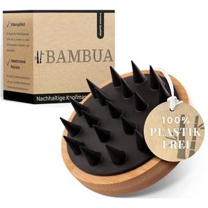 BAMBUA Hoofdhuid Massageborstel - (Anti-Roos Effect) Hoofdmassageborstel - Voor Hoofdmassage onder de Douche - Premium Hoofdmassager - Incl. E-Book ""Gezonde Hoofdhuid"" (Zwart)