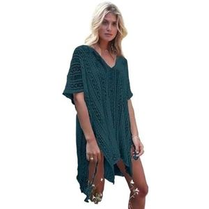 Cover-up strandkleding voor dames, gebreide holle jurk zonder bikini, lange mouwen, ronde hals, doorzichtige gehaakte cover-upjurk, badkleding en kleding voor dames (1989-groen)
