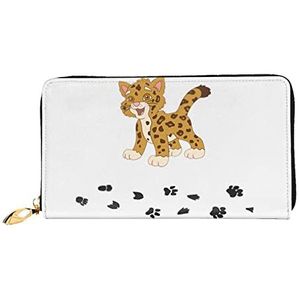 DEHIWI Leuke Baby Jaguar Lederen Rits Rond Portemonnee Vrouwen Clutch Purse Reizen Kaarthouder Tas Gift, Zwart, Eén maat