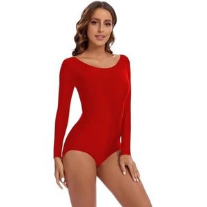 ENWWCH Lange Mouwen Dans Turnpakje Voor Vrouwen Scoop Hals Ballet Gymnastiek Bodysuit Elegante Basic Dancewear Voor Ballet Voor Ballet, Rood, L