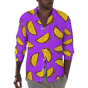 Cartoon Mexicaanse Taco heren revers lange mouw overhemd button down print blouse zomer zak T-shirts tops 2XL