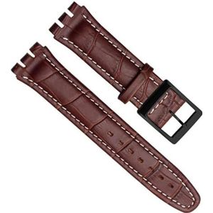 dayeer Kalfsleren horlogeband voor Swatch YRS YCS horlogeband met stalen gesparmband Man Fashion polsband (Color : Brown white black, Size : 17mm)