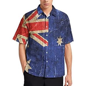 Vintage Australische vlag mannen korte mouw T-shirt causale button down zomer strand top met zak