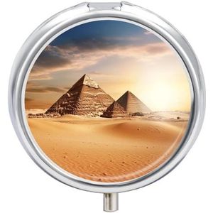 Pillendoosje draagbare Egyptische piramide in woestijn pillenorganisator reizen pillenetui voor zak of portemonnee medicijnpillencontainer met spiegel 3 compartimenten dagelijkse medicijnorganizer