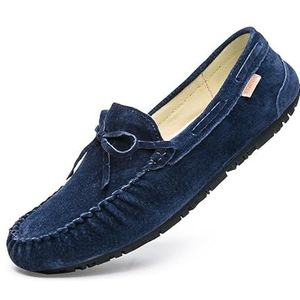 Heren Loafers Effen Kleur Suede Vamp Mocassins Bootschoenen Antislip Platte Hak Antislip Prom Casual Slip-ons (Color : Deep Blue, Size : 43 EU)