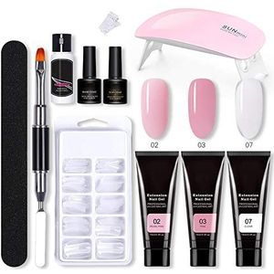 CZSMART poly nail extension gel kit, nagelset, met extension gel, nail extension vormen, nagellamp, nagelvijl, voor nagelmanicures, starterskit, voor beginners