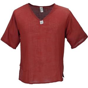 GURU SHOP Yogashirt, alternatief katoenen hemd, licht vrijetijdshemd, korte mouwen, sliphemd, natuurlijk wit, heren, katoen, rood, XXL