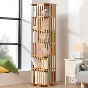 Heyijia Draaiende boekenplank toren, 360 boekenplank, hoge roterende boekenplank, voor slaapkamer/woonkamer/thuis kantoor/hoek, bruine kleur/houtkleur