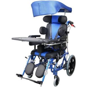 PP-Vic Mobiele Rolstoel Voor Cerebrale Parese, Medische Rolstoel Van Aluminiumlegering Met Volledig Verstelbare Rugleuning, Opvouwbare Handmatige Rolstoel Met Tafelondersteuning,Child+awning