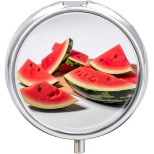 Plakjes Watermeloen Pillendoos voor Pocket Ronde Pillendoos 3 Compartiment Decoratieve Draagbare Reizen Pillenhouder Tablet Vitamine Organizer Mini Pillendoosje