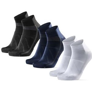 DANISH ENDURANCE Fietssokken, Korte Racefietssokken voor de Zomer, voor Mannen & Vrouwen, Unisex 3 Paar, Veelkleurig (1x Wit, 1x Zwart. 1x Blauw), 35-38