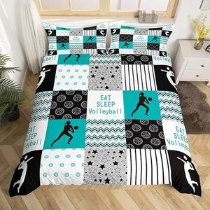 Volleybal Beddengoed Sport Game Beddengoed Set Volleybal Speler Dekbedovertrek voor Kinderen Microfiber Groen Zwart Wit Geometrie Sprei Cover Dubbele Size Met 2 Kussensloop