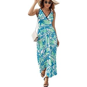 Hawaiian Palms lange jurk voor dames, mouwloos, maxi-jurk, zonnejurk, strand, feestjurk, avondjurk, maat S