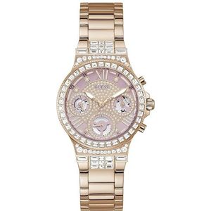 Guess Dames Sport Multifunctionele Glitz met kristallen 36mm horloge, Rose Goud-Toon/Roze, Quartz horloge