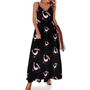 I Love Bacom Sling Maxi-jurk voor dames, V-hals, casual, mouwloos, verstelbare riem, sexy lange jurk