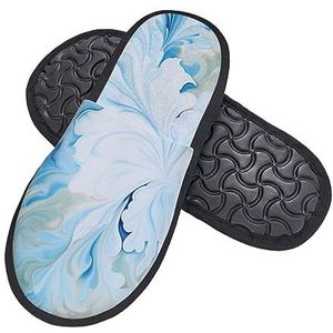 408 Huispantoffels, blauw en wit pluizige pantoffels unisex heren pantoffels lichtgewicht dames slippers voor volwassenen vrouwen hotel, Harige pantoffels 2412, 7/10.5 UK