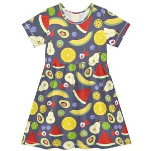 LI ZHI XIN Meisjesjurk kinderen kinderen zomer korte mouw ronde hals casual jurken voor leeftijd 2-8 fruit patroon, Meerkleurig, 2 jaar