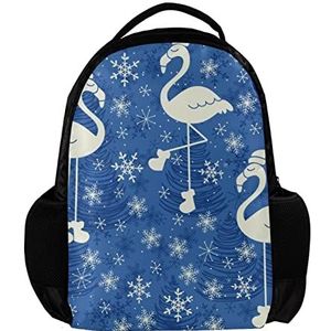 Rugzak voor vrouwen en man, School reizen werk Rugzak Kerstmis Blauwe Sneeuwvlok Flamingo, Meerkleurig, 27.5x13x40cm, Rugzak Rugzakken