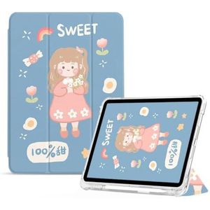 Hoesje voor iPad Case Pro 11 inch 2022/2021/2020, drievoudige standaard zachte slanke TPU achterkant shell iPad hoes met potloodhouder, automatisch waken/slapen, bloemenmeisje