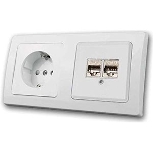 Combinatie van wandcontactdoos + CAT6 wandcontactdoos, wit, met frame, geschikt voor DELPHI schakelaars en wandcontactdoos programma