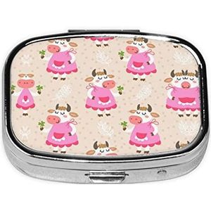 Mooie Roze Cartoon Koe Vierkante Pil Box, Pil Dispenser Box Kabeljauw Lever Olie Doos Vitamine Pil Doos Patiënt Pillendoos