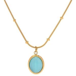 Dames 18K verguld roestvrij staal blauwe opaal ketting sieraden accessoires