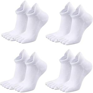FUIPVGI 4 paar hardloopsokken voor heren en dames, witte sokken, katoenen sneakersokken, teensokken, vijf vingersokken, ademend, laag uitgesneden atletische enkelsokken voor dagelijks tennis,