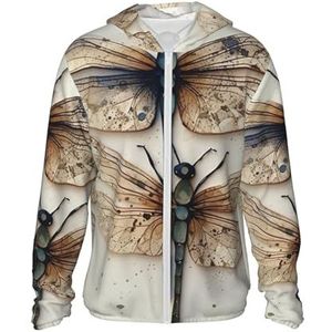 Dwrepo SPF 50+, moderne libellen-print, zonwering, jas met capuchon, doorlopende ritssluiting, lange mouwen, zonneshirt, zwart, M