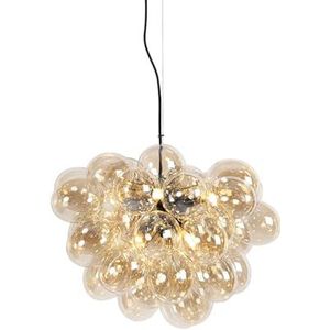 QAZQA - Art Deco Art Deco Hanglamp | Eettafel | Eetkamer zwart met Amber glas 8-lichts - Uvas | Woonkamer | Slaapkamer - Glas Bol - G9 Geschikt voor LED - Max. 8 x 28 Watt