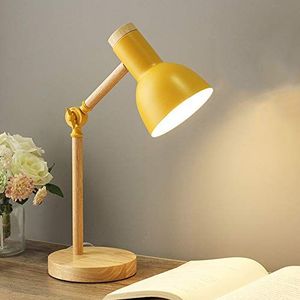 Mengjay Scandinavische moderne creatieve tafellamp slaapkamer bedlampje kinderen kantoor oogbescherming leestafellamp verstelbare bureaulamp E27 hout metaal nachtlampje (geel)