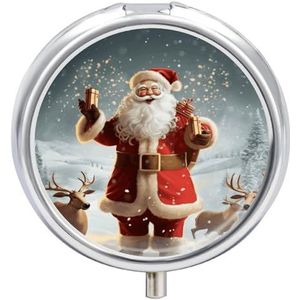 Pillendoosje Travel Pill Organizer Happy Santa Claus Gedrukt Leuke Pillendoos Handige Pillendoos Geschikt om in zakken en zakken te worden geplaatst