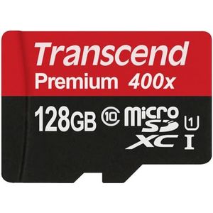 Transcend TS128GUSDU1 Premium Class 10 microSDXC 128 GB geheugenkaart met SD-adapter (UHS-I, 60 Mbps leessnelheid)