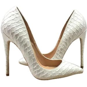 ZIRIA Witte Vrouwen Sexy Patroon Stiletto Hoge Hakken Dame Puntige Pompen Chique Feestschoenen, 12 cm Wit, 45 EU