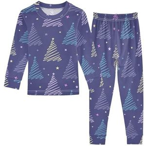 LI ZHI XIN Katoenen Paj-set voor kinderen, jongens, meisjes, nachtkleding set, kinderen, lange mouwen, Paj-set, 2-delige homewear, nachtkleding voor leeftijd 1-8 jaar, kleurrijk kerstboompatroon