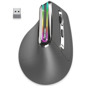 NEWWAY - 2024 Nieuw - Draadloze Verticale Muis A9 - WiFi 2.4 GHz/Draadloze/USB C - Oplaadbaar - RGB - 2400 DPI - Ergonomisch - Stil - Ingebouwde Nano Ontvanger 10M - Grijs