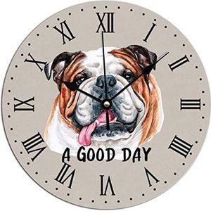 Vinisong Pvc Wandklok Een Goede Dag Engelse Bulldog Klok Engelse BullDog Wandklok Huisdier Liefhebbers Gift Wandklokken Stille Niet-Tikkende Klok voor Keuken Slaapkamer Kantoor 30,5x30,5 cm