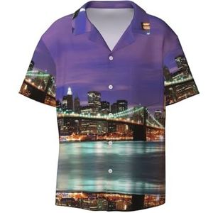TyEdee New York Night Print Overhemden met korte mouwen voor heren, met zak, casual overhemd met knopen, zakelijk overhemd, Zwart, S