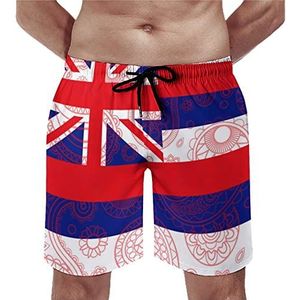 Hawaii State Paisley Flag Mens Beach Shorts Sneldrogende Board Shorts Mesh Voering Strandbroek Gym Zwembroek 2XL