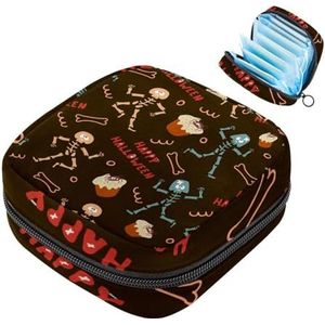 MUOOUM Maandverband Opbergtas, Happy Halloween Skeletten Menstruatie Cup Pouch, Draagbare Maandverband Pads Opbergzakken Vrouwelijke Menstruatie Eerste Menstruatie Tas voor Tiener Meisjes Vrouwen