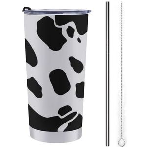 AQRJLPM Zwart en wit koe print auto beker roestvrij staal 20oz beker met rietje en deksels lekvrij geïsoleerde roestvrij staal reizen koffiemok pobtable voor koude warme dranken camping