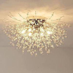 Dandelion plafondlamp chroom 6 licht, kristallen vuurwerk plafondlamp voor slaapkamer hal eetkamer entree inbouw plafondlamp