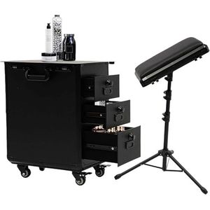 Professionele Make-up Trolley Met 3 La-des En Tattoo Werkstation, Opbergbox Met Combinatieslot En Wielen, Draagbare Beauty Koffer Voor Salon Studio Visagiste