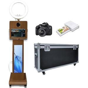 Draagbare fotocabine met 15,6 inch touchscreen, lcd-selfiespiegel fotocabine voor bruiloft/feest/bedrijfsevenementen, DSLR-fotoboothmachine met flightcase (fotocabine + printer + camera)